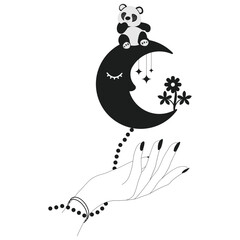 Pand on Moon and hand Mystical design