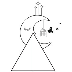 Birds on Moon Mystical Design