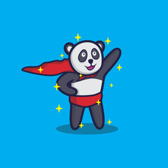 vector illustration of cute panda hero, with cartoon style, .suitable as a sticker, t-shirt design,icon, etc