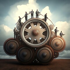 Team Work Gear with Clockwork Mechanism, Coordination, Leadership, Accuracy, Complementarity and High Performance