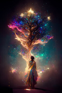 Women with Fantasy Magic Tree of Life, concept art