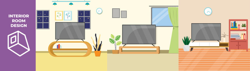 Set of Living room with furniture. Interior room concept. Flat vector illustrations isolated. 