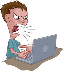 Angry Stressed Man Shouting at Laptop Cartoon