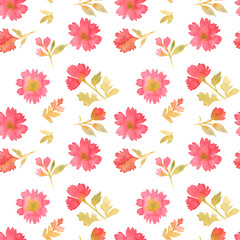 seamless pattern of watercolor images of abstract scarlet flowers