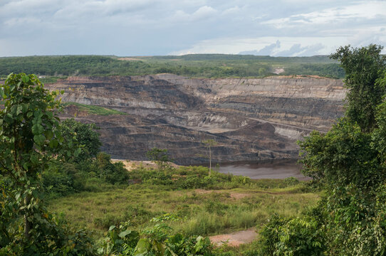 Landscape view of open pit coal mining. Location: East Kalimantan, Indonesia.                    