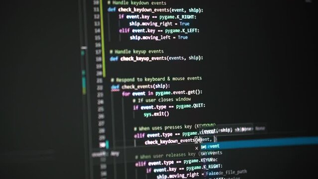 Developer is browsing html code on the computer screen. HTML Web Page Code Scrolling Programming code abstract technology background for software developer and Computer script concept
