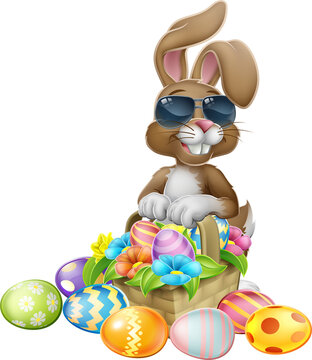 Cool Easter Bunny Rabbit Eggs Hunt Basket Cartoon
