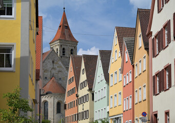 Fototapeta na wymiar Colourful architecture in the old town of Ellwangen (Jagst) in Baden-Württemberg, Germany