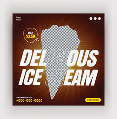 Super delicious ice cream social media banner promotional post or discount offer post design template