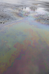 Oil spill on asphalt road background 

