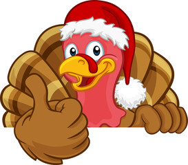 Turkey In Santa Hat Christmas Thanksgiving Cartoon
