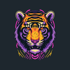 Illustration of Tiger Head Mascot for Logo Icon Badge and Poster