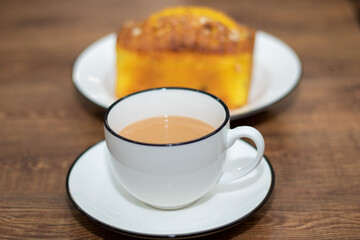 cup of tea with fruit cake 
