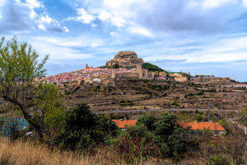 Fototapeta na wymiar View of Morella castle Spain historic hill top city Castellon Province, Valencian Community