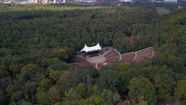 White tent roof of an amphitheater. Unbelievable aerial view flight berlin