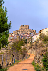 Fototapeta na wymiar Morella castle Spain historic medieval fortification in walled town Valencian Community Spain