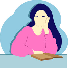 vector image of a girl bored by a book