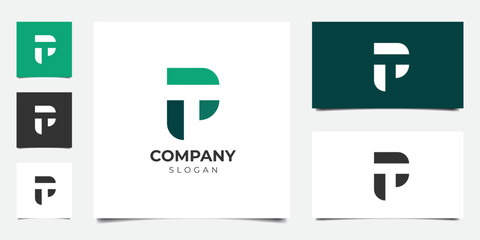 initial letter p and t in negative space monogram logo design vector