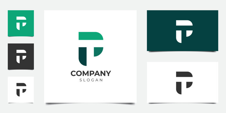 initial letter p and t in negative space monogram logo design vector