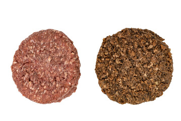 Two kinds of burger - vegan, veggie burger with sunflower seeds and beef meat burger