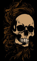 female skull art hand drawn vector colored clip art