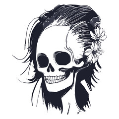 Fototapeta premium female skull tattoo designs hand drawn vector black and white clip art