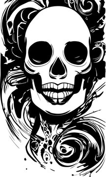 female sugar skull tattoos hand drawn vector black and white clip art