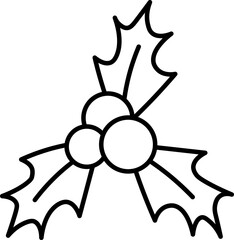 Holly berry black outline icon. Christmas and New Year symbol. Simple hand drawn sign. Isolated on white. For logo, stickers, tags. Vector illustration.