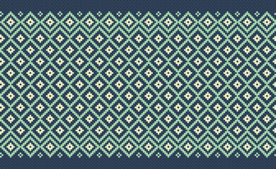 Pixel ethnic pattern, Vector embroidery aztec background, Geometric continuous Nordic style, Green pattern ethnic illustration, Design for textile, fabric, curtain, curtain, wall art