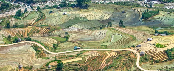 Fotobehang Terraced fields to prepare water for rice cultivation in Vietnam © QUY TRAN