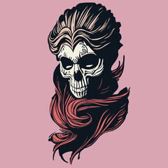 Obraz premium feminine skull hand drawn vector colored clip art