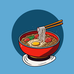 Japanese Ramen noodles Bowl Cartoon Illustration for mascot logo or sticker