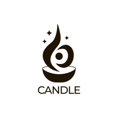 Candle logo in minimalistic style for branding, aromatic candle fire light