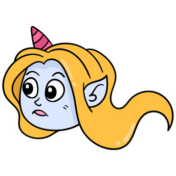 Editable vector of a mermaid head with a horn and blonde hair