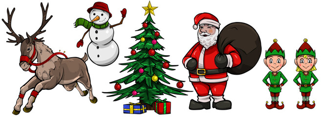 Christmas character and decoration set. Cartoon Illustration vectors