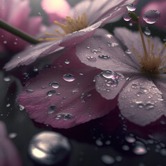Sakura flower. Rain. AI render.
