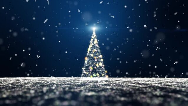 Glow blue particles glittering Christmas tree lights. 4096x2304 px