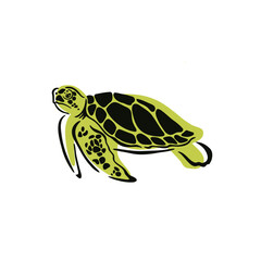 Graphic Sea Turtle Illustration, vector logo on isolated background of animal swimming 