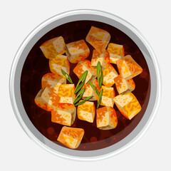 Vector illustration of Chinese food Mapo Tofu in the white plate isolated on white.