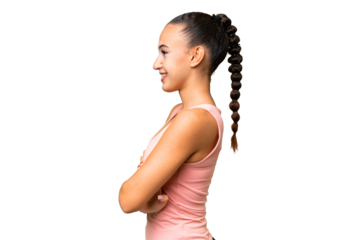 Young Arab woman over isolated background in lateral position