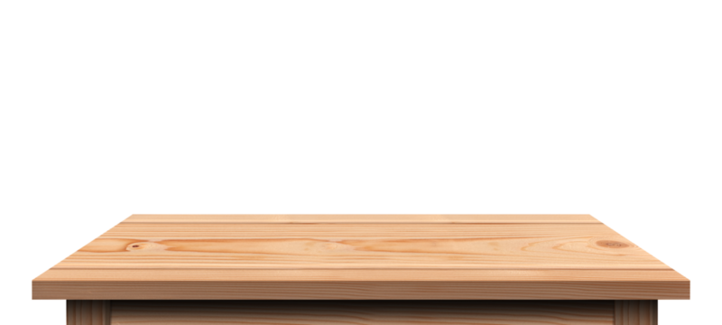Wooden tabletop with an aged surface, Vintage dining table made of darkened wood, plank texture, Empty desk isolated on transparent background, For montage product display or design, Png files
