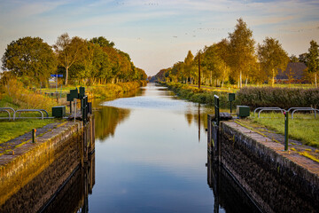 Ruiten A kanaal lock in the northeastrn corner of Netherlands on a quiet autumn morning