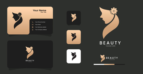 beauty logo with business card template premium vector
