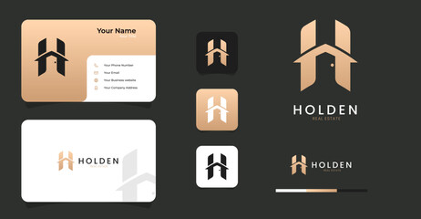 Letter H Building architecture logo and business card template premium vector

