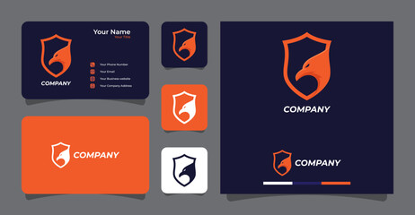 shield incorporated with eagle head logo and business card template premium vector
