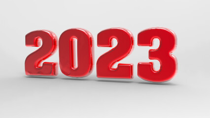 3D render of a banner with the text 2023 in the form of balloons. Christmas text in the form of foil balloons on a white background. For designing postcards, banners, posters and backgrounds.