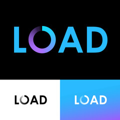 Load lettering. Blue letters and letter O like loading icon. Waiting pictogram.