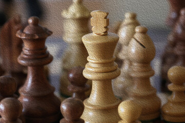 Chess pieces abstract with oil painting effect