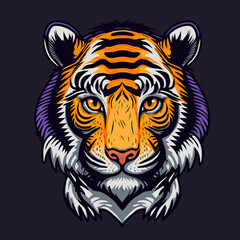 Illustration of Tiger Head Mascot for Logo Icon Badge and Poster