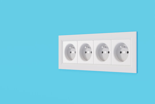 Electric sockets on a blue background. The concept of using electricity, saving electricity. 3D render, 3D illustration.